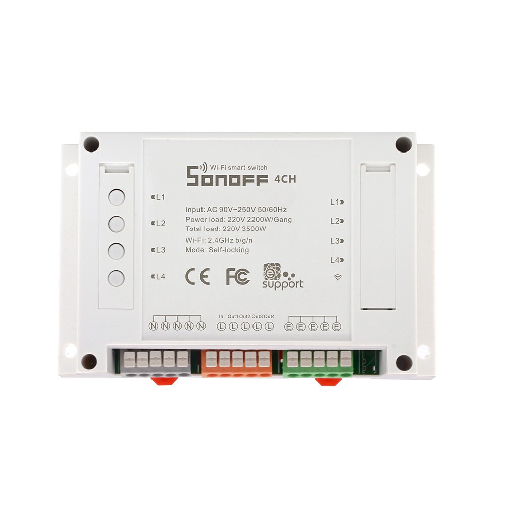Itead Sonoff 4CH R2 Wifi Schalter 4 Gang 4Way Din-schiene montage auf/off Wifi Drahtlose Fernbedienung Schalter Für Smart Home 10A/2200 Watt: Default Title