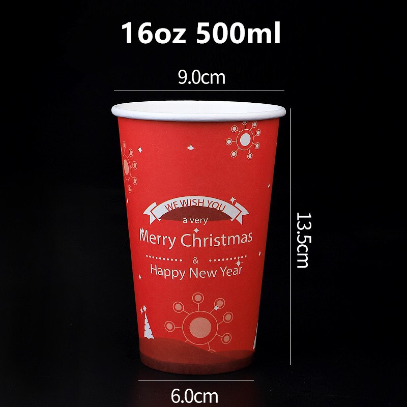 50pcs Net red disposable coffee cup Merry Christmas Santa Claus red drinks paper cups party favors milk tea cup: 16oz 500ml cup2