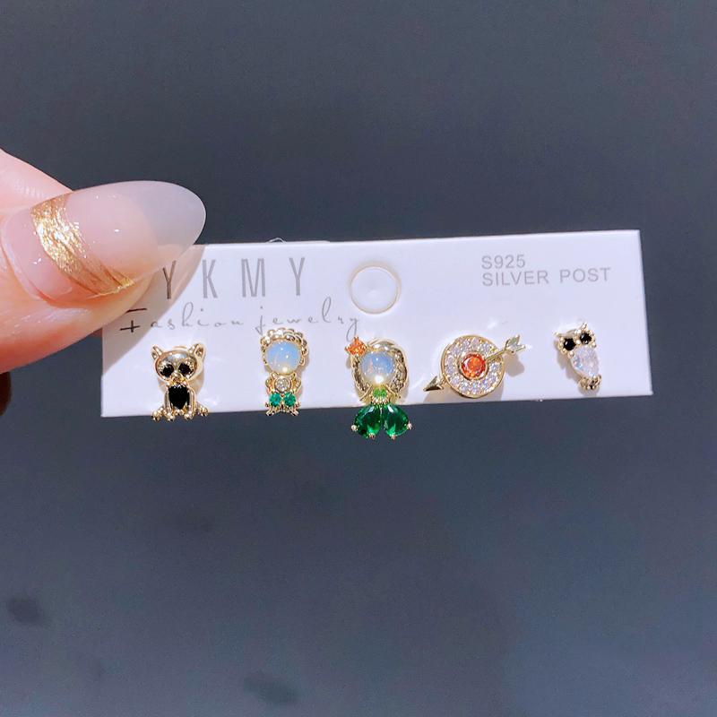 Gemischte 5 teile/satz Bunte Zirkon Kristall Märchen Zucht Ohrringe für Frauen Mädchen Party Schmuck: Nachgemachter Rhodium überzogen
