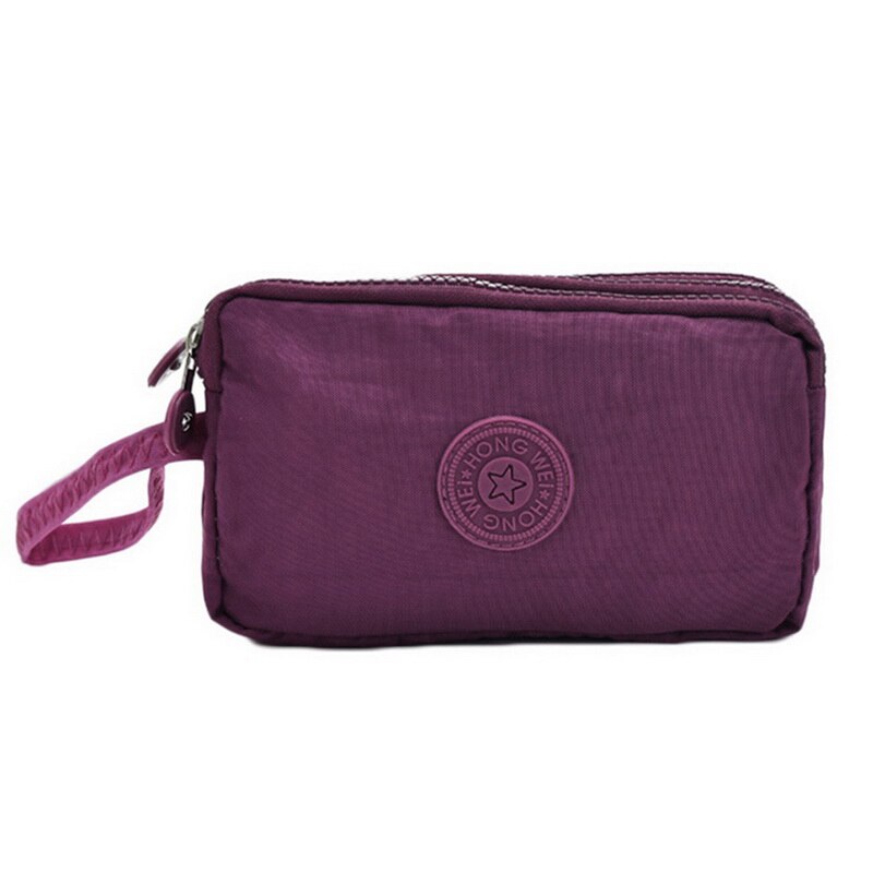 Womens Solid 3 Layer Canvas Phone Bag Short Wallet Three-Layer Zipper Coin Card Key Purse fast: Plum