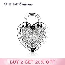 ATHENAIE 925 Sterling Silver Charms Pave Clear CZ Lock Your Promise Clip Stopper Beads Fit European Bracelet & Necklace Jewelry