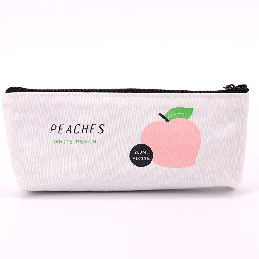 1Pc Canvas Fruit Peach Pencil Case School Pencil Cases for Girl Stationery Canvas Pencil Bag Estojo Escolar School Supplies: A