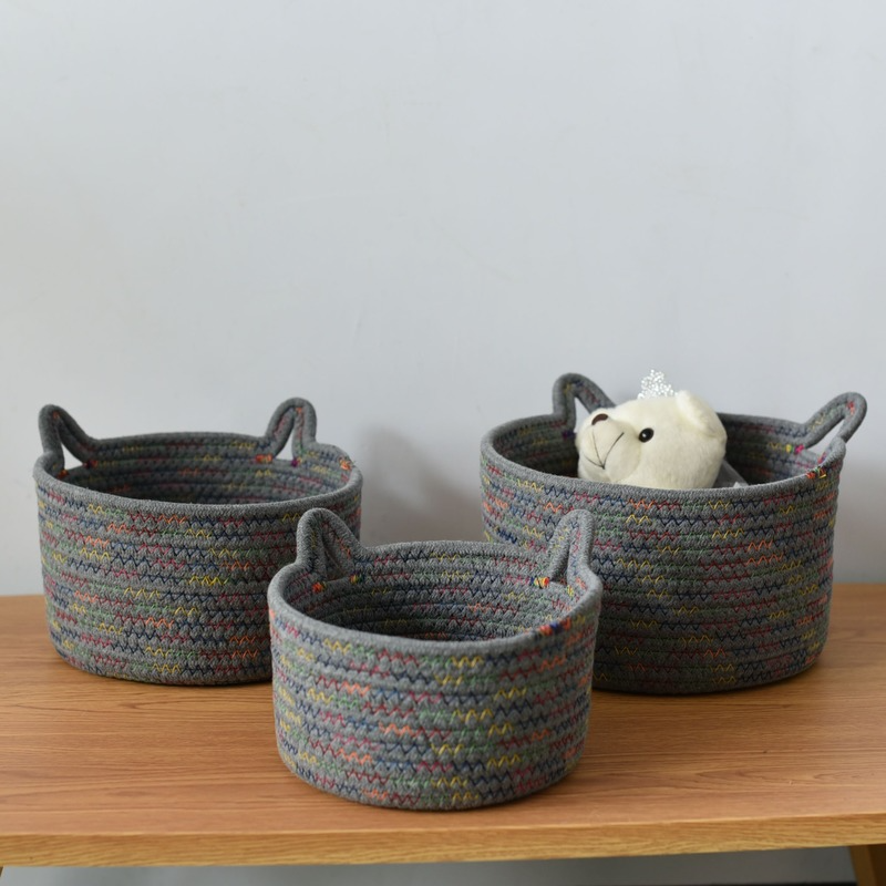 Box Fabric Office Storage Basket Decorative Accessories Cat Ear Desktop Hand-woven Cotton Rope Key Sundries Snack Basket