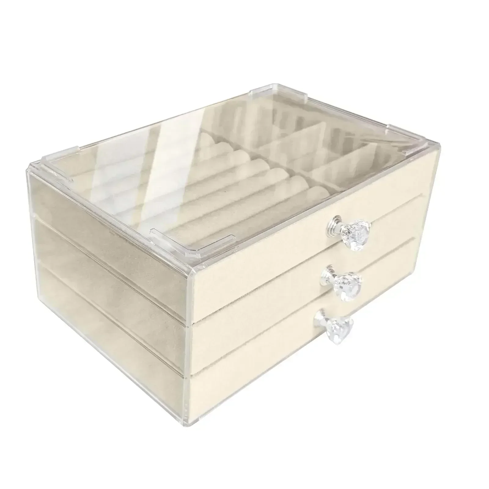 Smyckesförvaringslåda, stor förvaringskapacitet för örhängen, halsband, ringar, armband, mjuk sammetsreseskrin: Beige