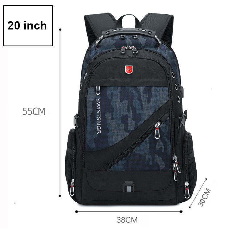 2022 Waterproof Man Backpack Fit 17inch Laptop USB Charging Backpack Women Oxford Travel Male Bag Vintage School Bag Mochila: Camouflage-20 inch