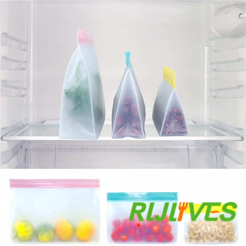Sac de conservation des aliments en PEVA, sacs frais debout, Zip Silicone réutilisable déjeuner fruits tasse étanche réfrigérateur bol de légumes