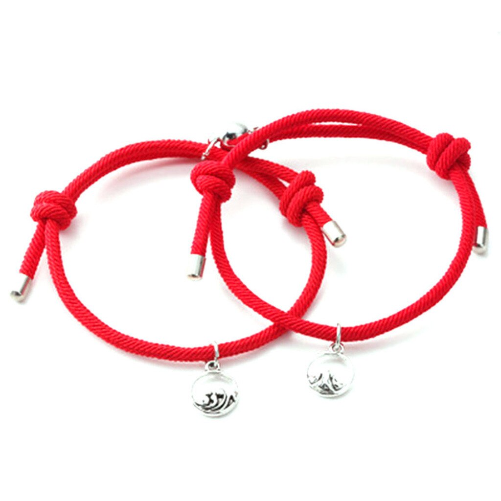 Bracelets de Couple pour amoureux, alliage réglable à aspiration magnétique, pour amoureux, accessoires de bijoux Mujer: Red