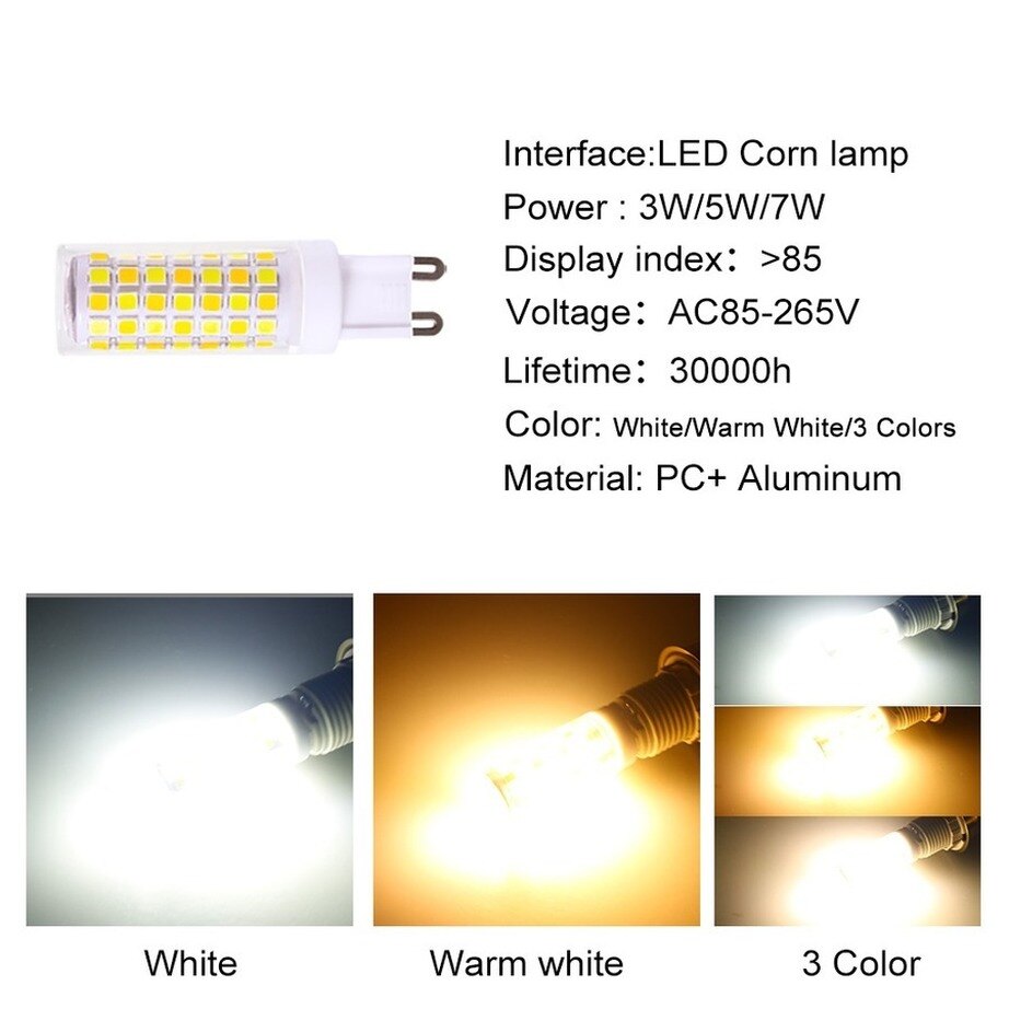 Phlanp Brightest G9 LED Lamp AC220V 3W 5W 7W Ceramic SMD2835 LED Bulb Warm/Cool White Spotlight replace Halogen light