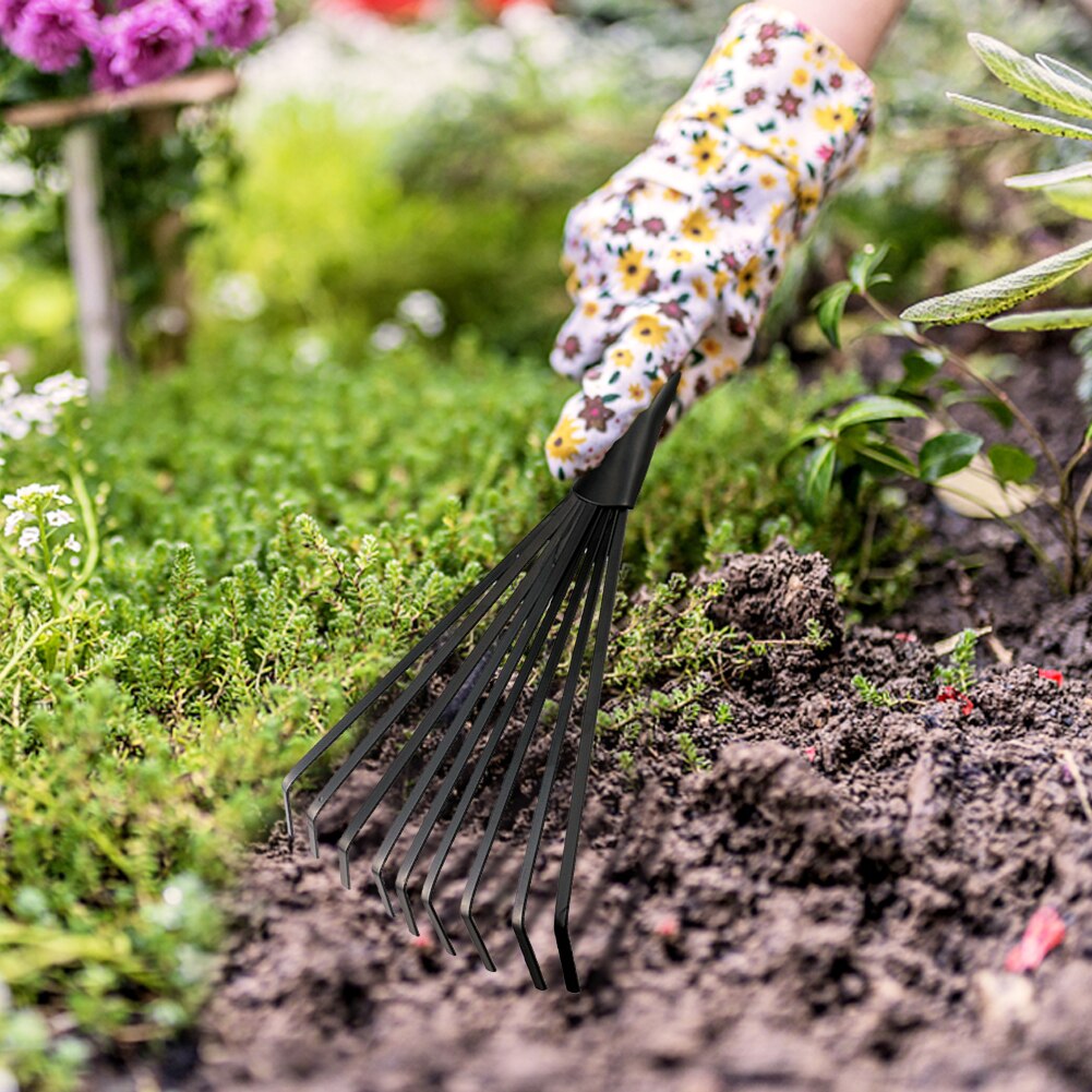 16 zoll 9 Wurzel Garten Rechen Leichte Kleine Gusseisen Rasen Rost Beständig Sammeln Blatt Tragbare Werkzeug Langlebig Mit Ergonomische Griff
