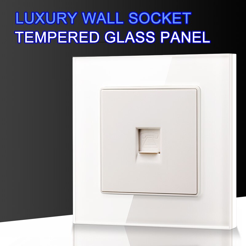 Luxe RJ11 Tel Telefoonaansluiting Data Socket Crystal Gehard Glas Panel 86*86 Mm CAT3 Socket, wit Zwart Gouden