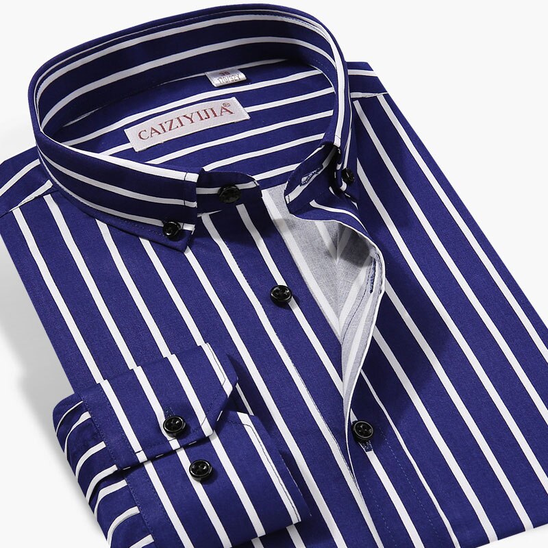 Lange Mouw 100% Katoen Hoogwaardige Mannen Gestreepte Jurk Shirt Button-Down Standaard-Fit Rood Blauw Zachte stof Mannelijke Smart Casual Shirt