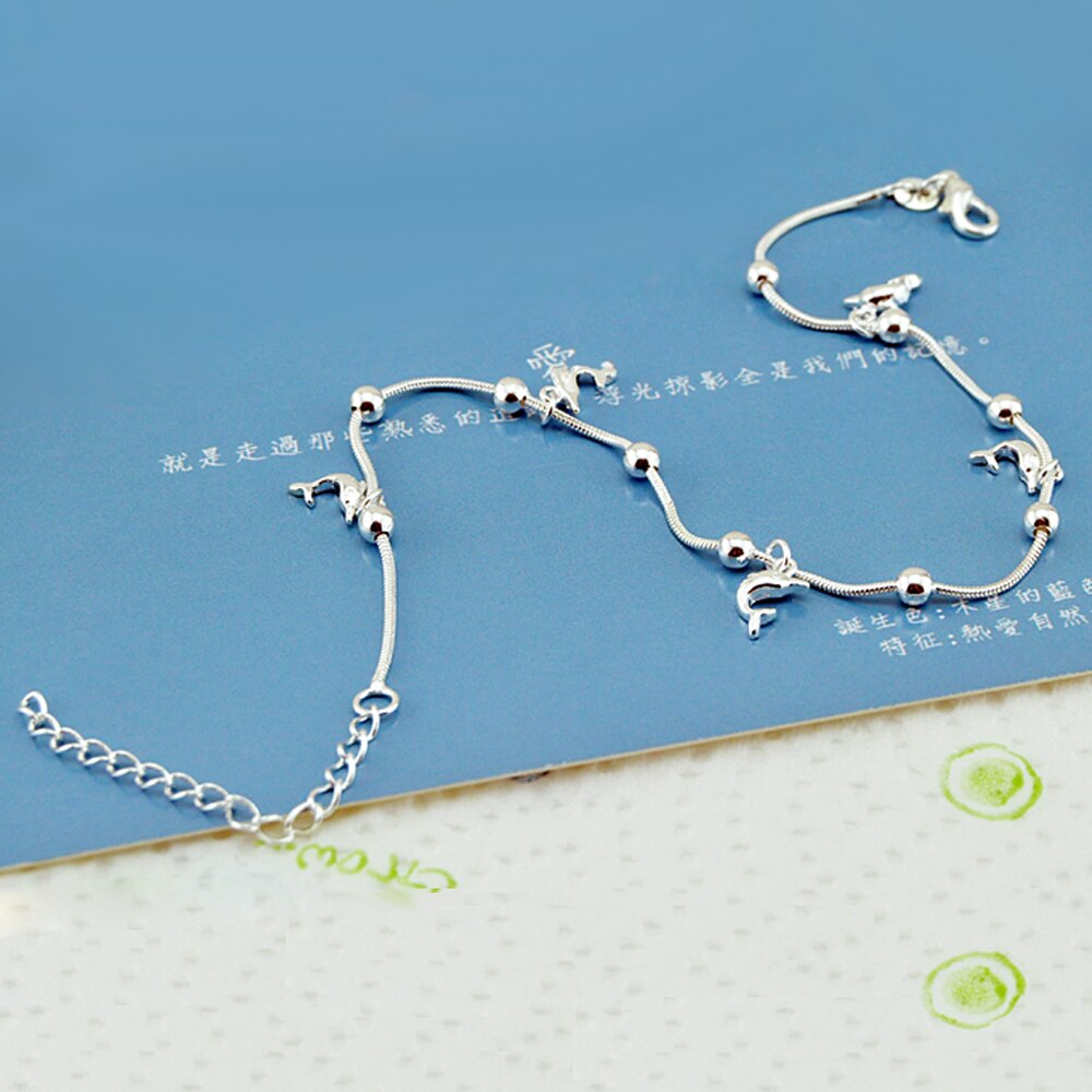 925 sterling silver anklet dolphin pendant solid silver women ankle anklet silver bracelet Joalharia