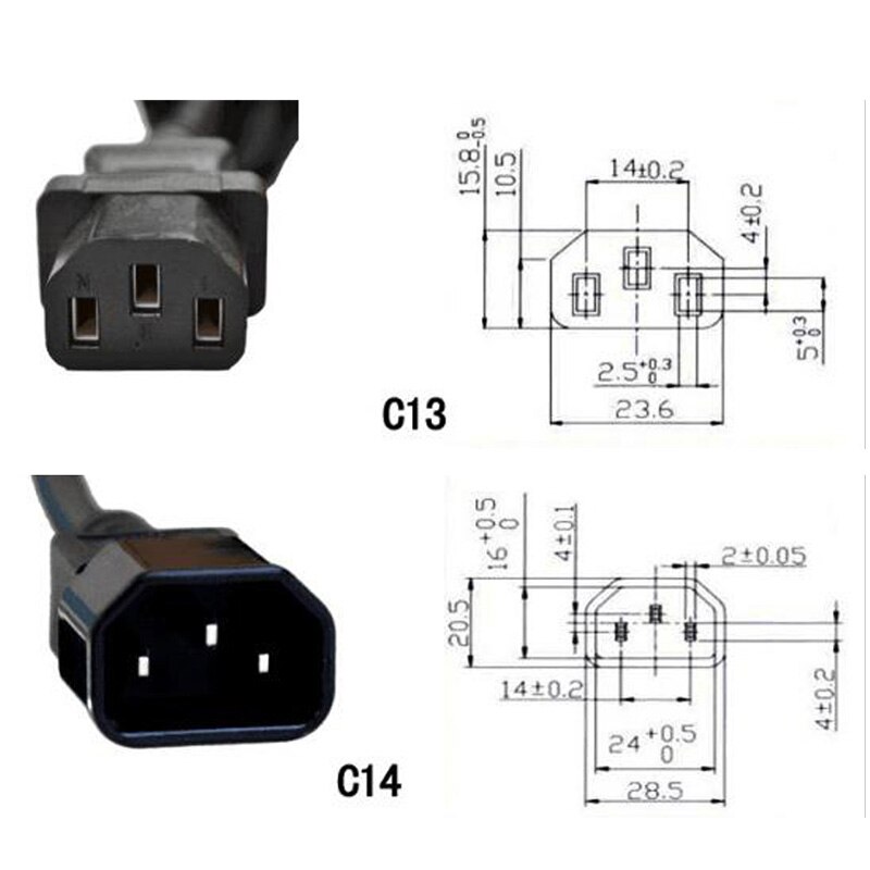 Black 2.0M male C14 TO C13 female transfer extension power cable one sub-two UPS PDU chassis interface server power cord