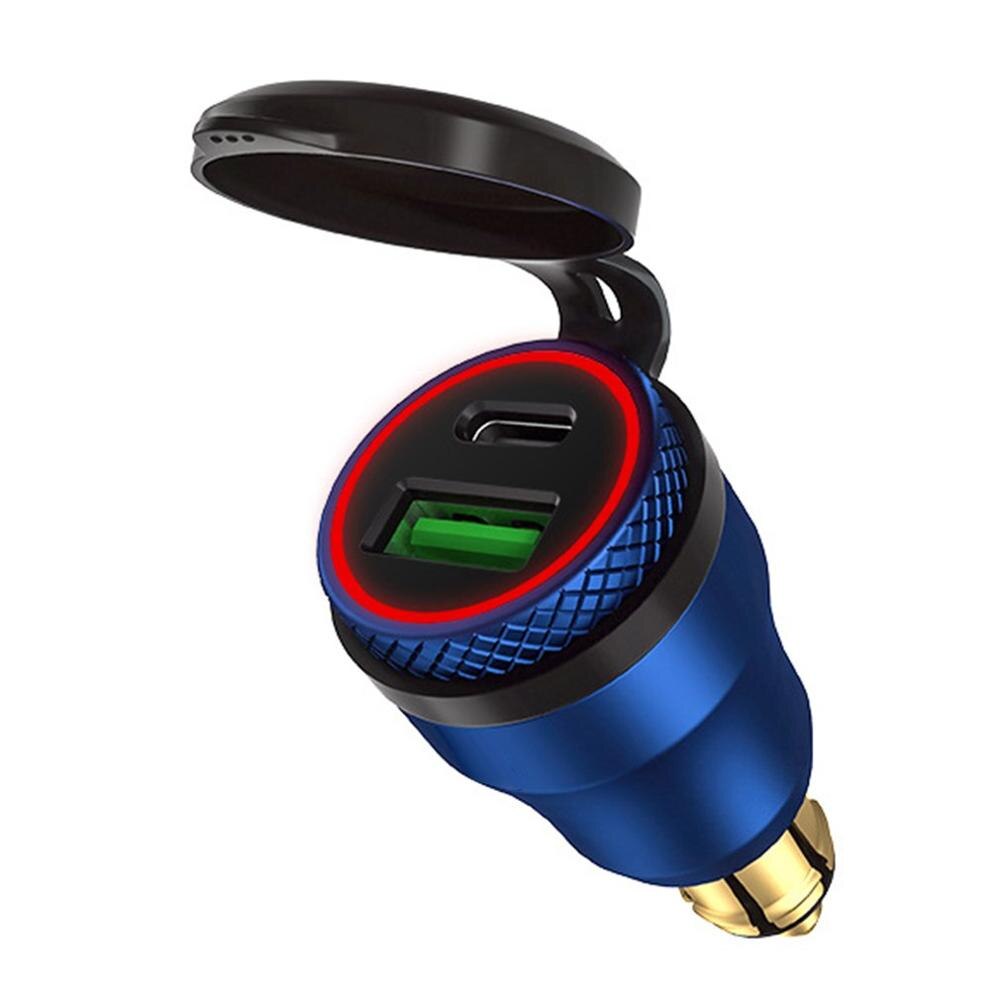 12V-24V QC3.0 USB Type C PD Fast Charging Power Adapter Charger Hella DIN EU Plug Socket for DUCATI Motorcycle B8: blue(red light)
