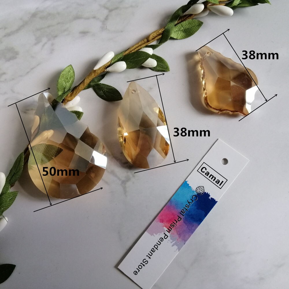 Camal 2 stücke Gold Champagner 38/50mm facettiert Kristall Anhänger Lampe Prismen Kronleuchter Suncatcher Beleuchtung Teile Hängen Hause Dekor