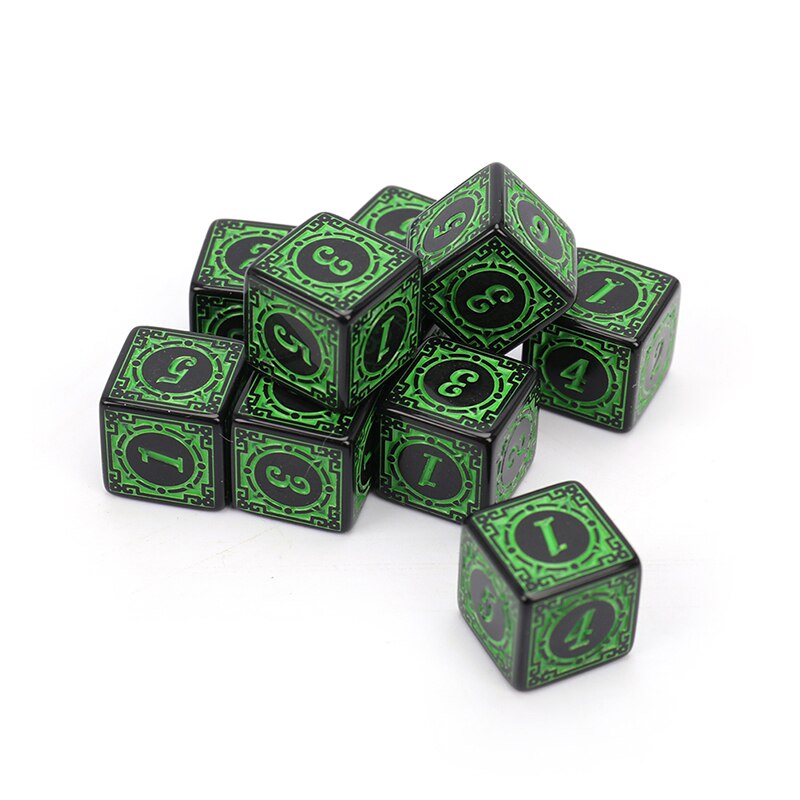 10pcs/set Acrylic Carved Pattern Dice 6-sides Accessories Polyhedron Colorful Dice Digital Game Dice for Bar Club Party: GN