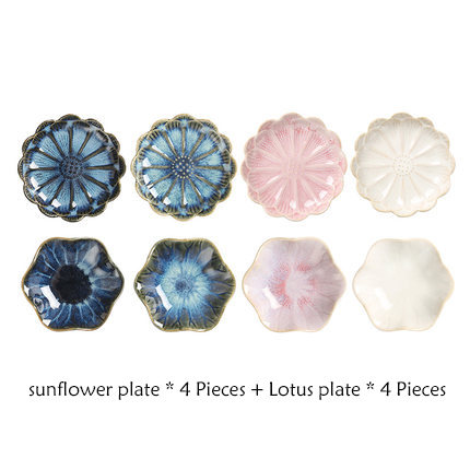 Eecamail japansk lille tallerken husholdningsartikler krydderier sovs dypsauce eddike fad keramisk knogleret snack: Lotus sol 4 stykker