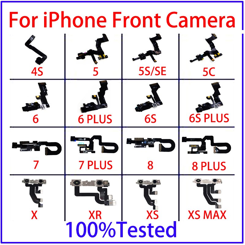 Cámara frontal Original para iPhone 4s, 5S, 6 S, 7, 8 Plus, X, XS, Cable flexible con anillo de plástico, Sensor de proximidad