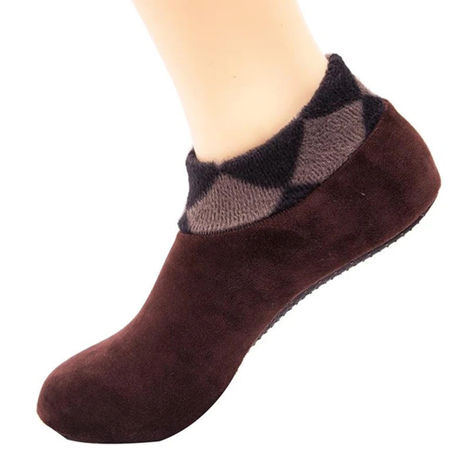 1pair Men's Winter Warm Double-faced Fleece Bed Sock Non Slip Slipper Floor Socks Men Sports Therapy Ankle Pain Relief Socks