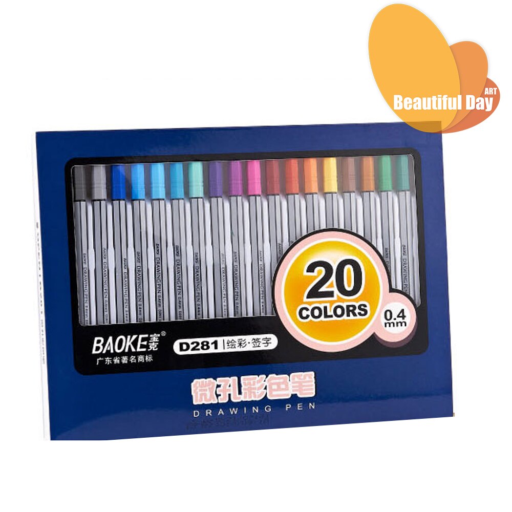 , baoke kleurige micron vezel pen, fineliner 20 kleuren/doos