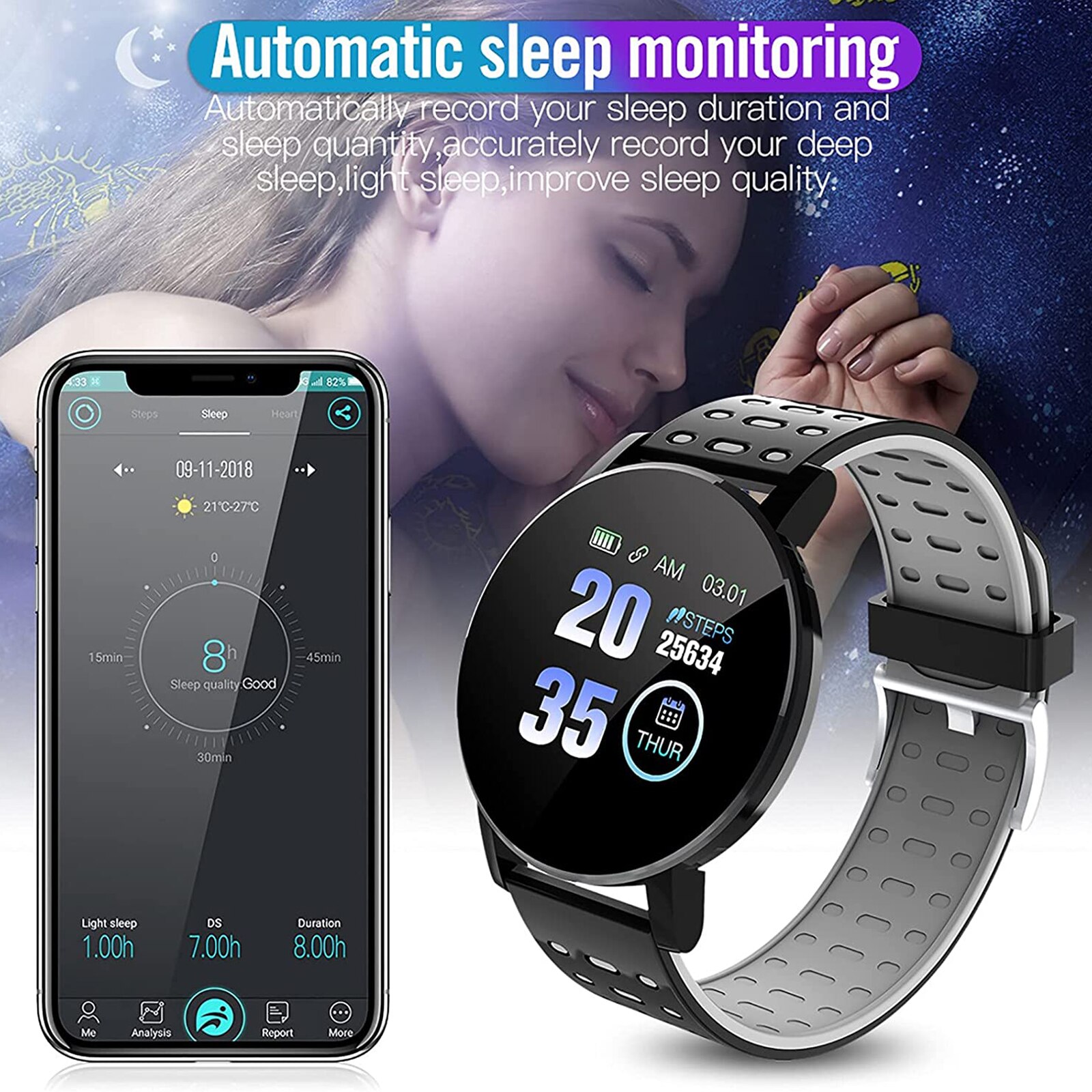 Smartwatch Walk Step Counter Heart Rate Blood Pressure Monitor Bracelet Pedometer Waterproof Fitness Tracker