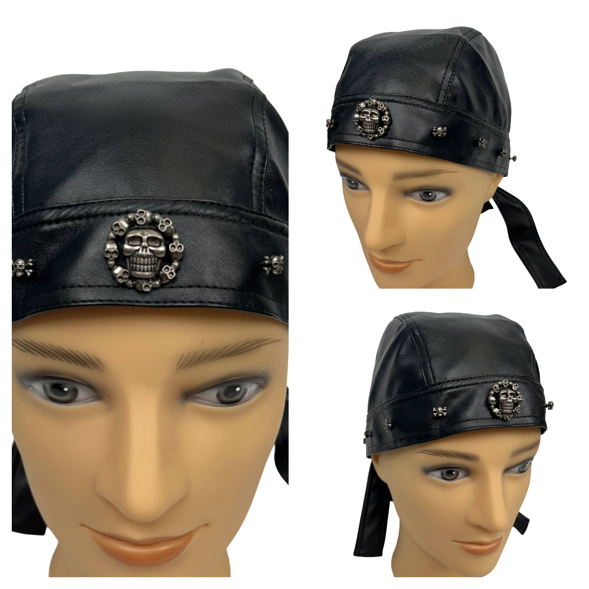 Casque de moto Bandana crâne en cuir noir – d'Halloween paresseux pour cosplay de motard urbain