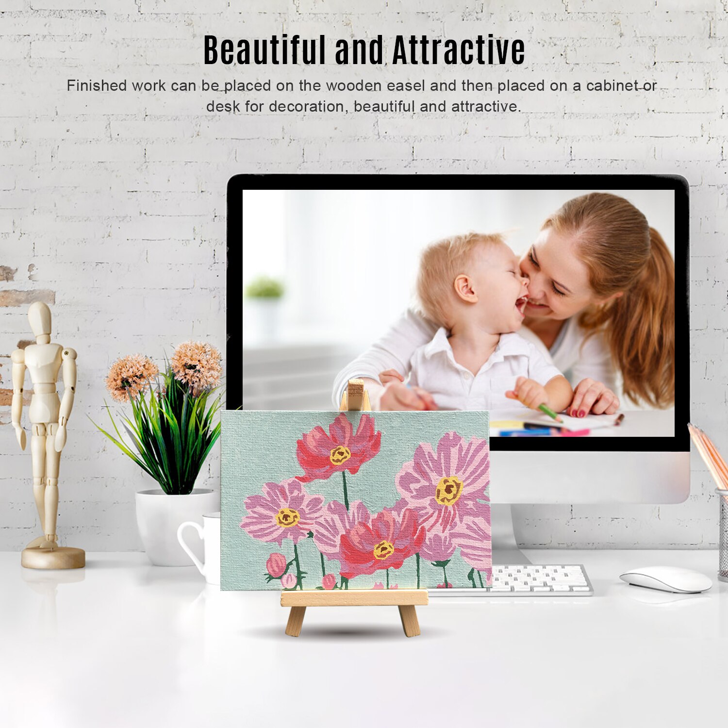 Diy Foto Schilderij Nummers Olieverfschilderij Kit 5.9*3.9 Inch Met Heldere Acryl Pigment Borstel Houten Schildersezel Stand voor Kids