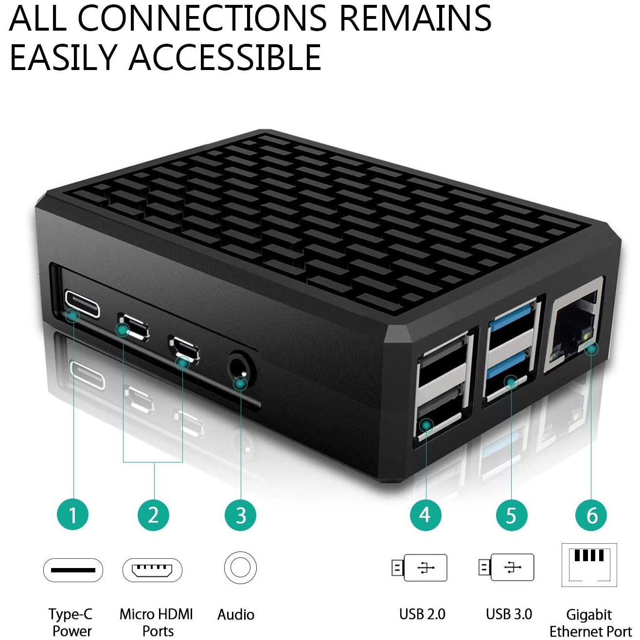 Raspberry Pi 4 Aluminum Case, Raspberry Pi 4 Model B Metal Armor Case with Passive Cooling Column and Thermal Pads Pi4 Shell Box