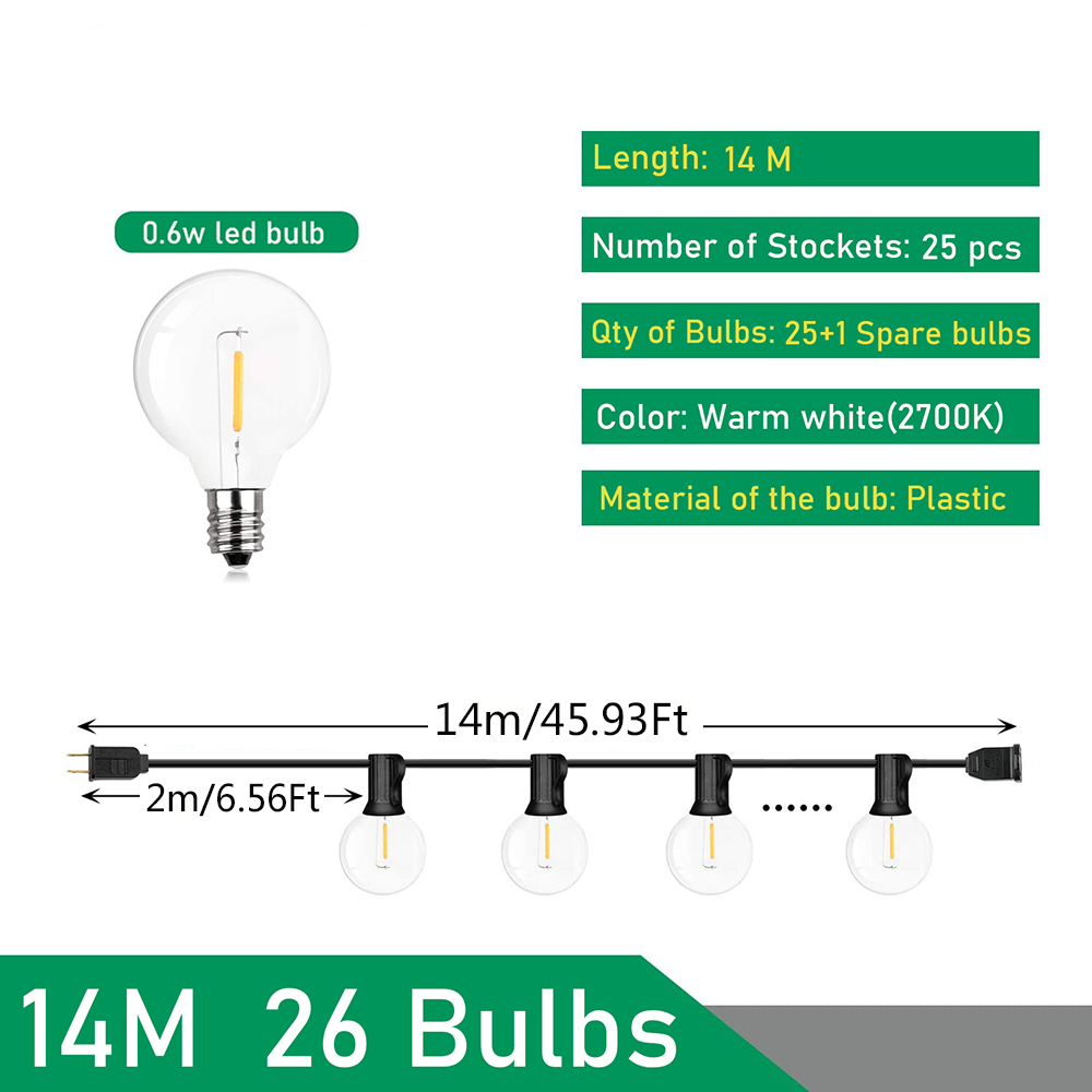 110V/220V Outdoor String Lights LED G40 Festoon Fairy Patio Garland Lamp Wedding Street Camping Garden Party Decoration Lights: changeable / 350W