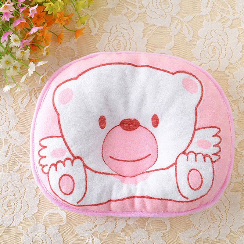 1Pc Baby Kussen voor Pasgeborenen Verpleging Baby 'S Slapen Comfortabele Leuke Cartoon Print Beer Katoen Kussen Bed Ondersteuning Baby Hals: pink