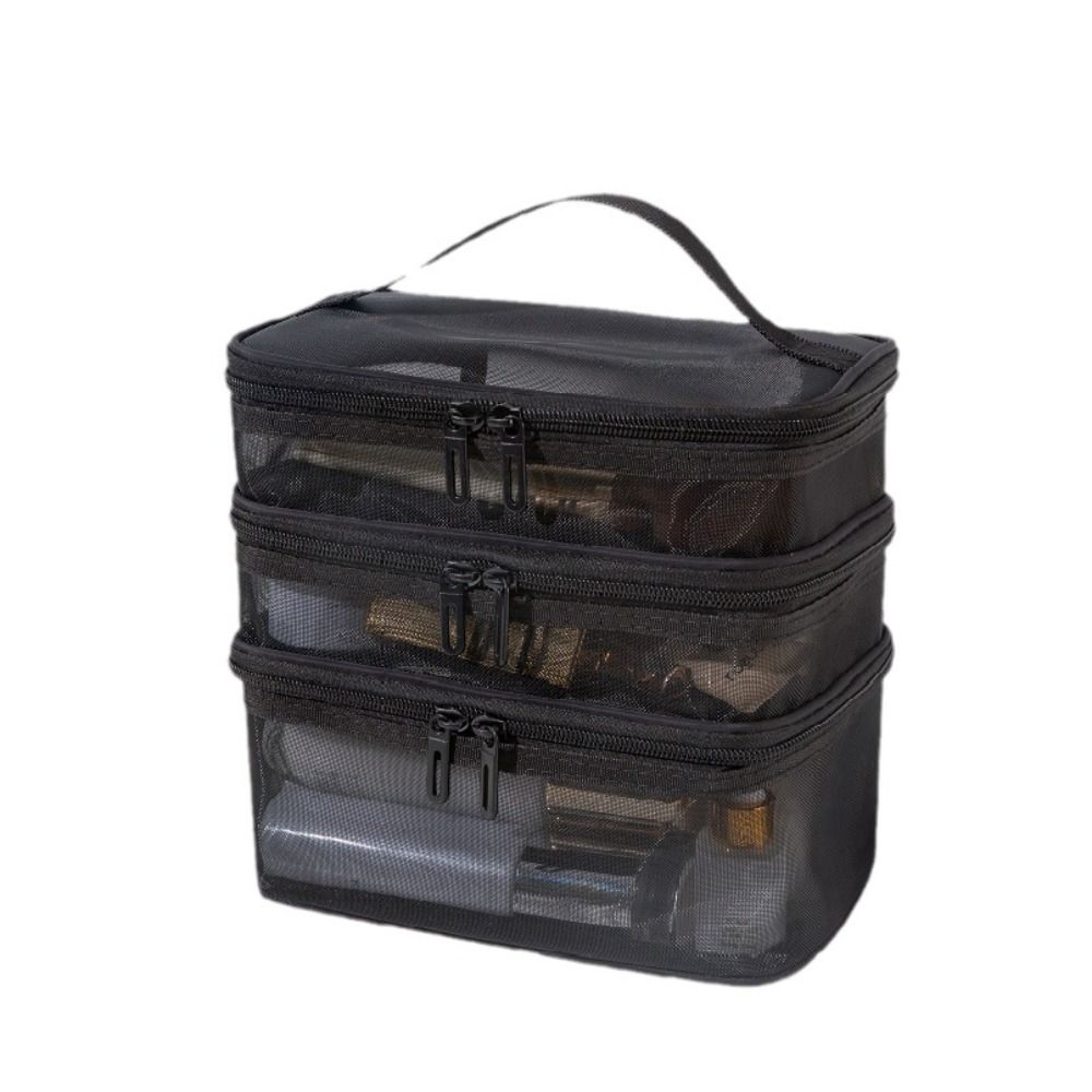 Women's Transparent Mesh Travel Cosmetic Bag Makeup and Toiletries Kit Storage Bag Make Up Organizer Bag