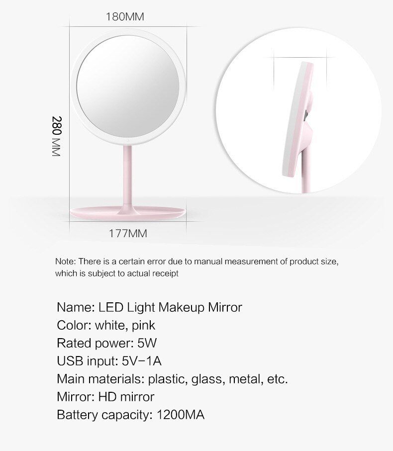 Girls Table Mirror USB Charge LED Makeup Mirrors with Ring Light HD Vanity Mirrors Smart Touch Control Illuminated Stand Up Desk