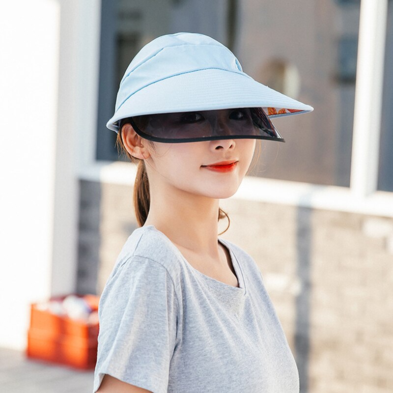 Sun Visor Hat Full Face Cover Safety Shield Eye Protect UV Cap Wide Brim: Sky Blue