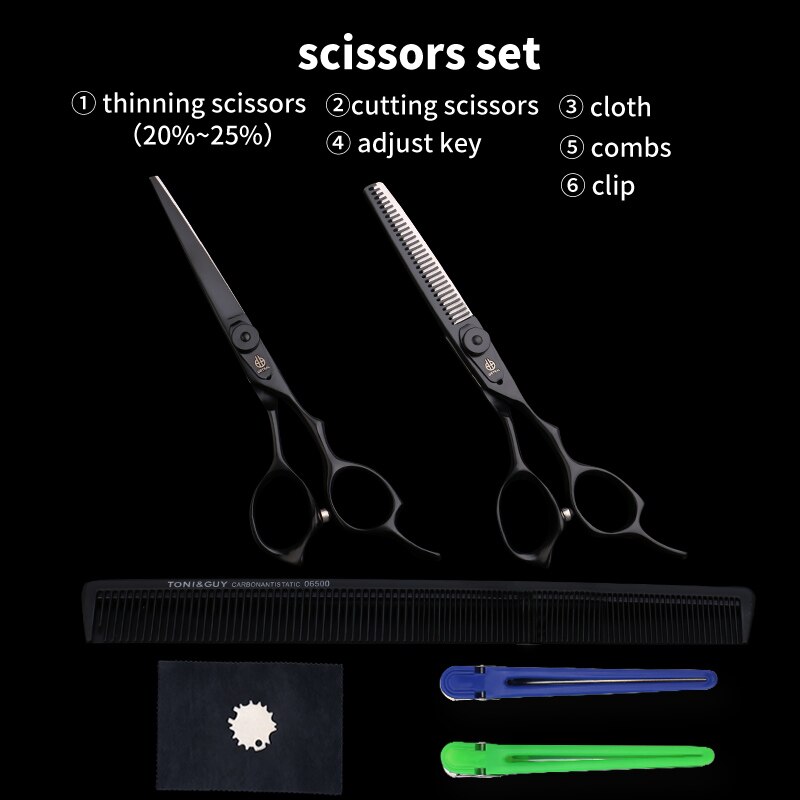 3 Kleuren Japan 440C 6 Inch Snijden Dunner Styling Tools Set Haar Schaar Professionele Kapper Schaar: BLACK SET