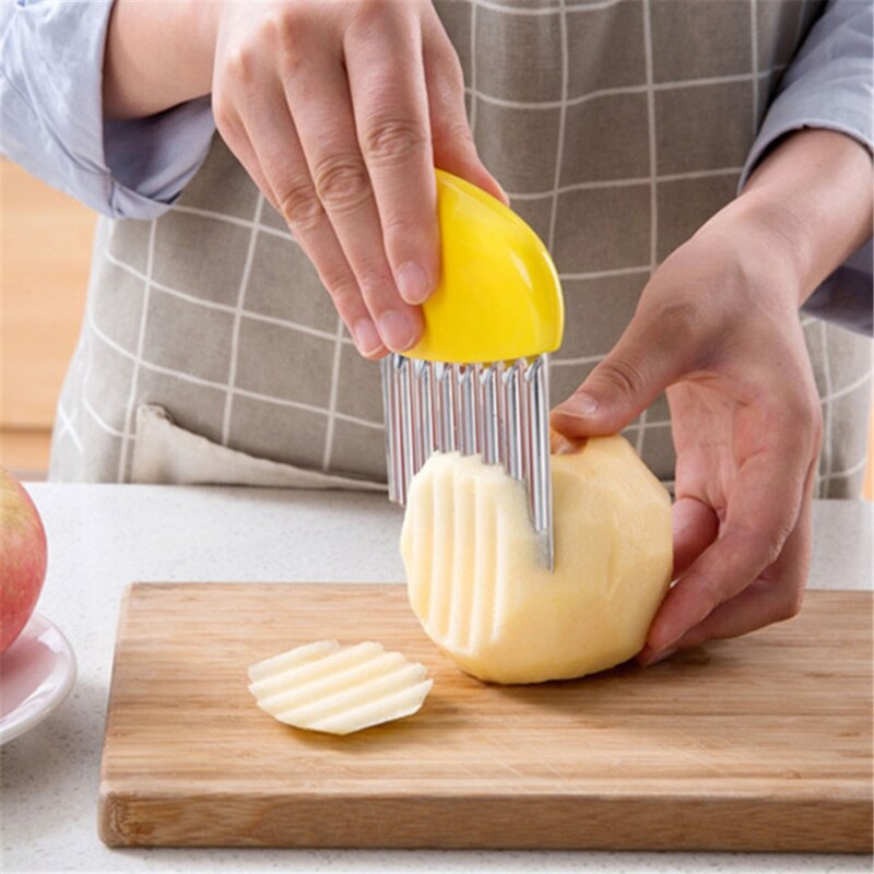 Potato Cutter Chips French Fry Maker Stainless Steel Wavy Knife French Fries Chopper Potato Knife Chopper Crinkle Wavy Slicer