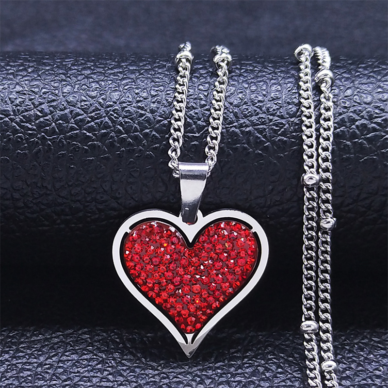 2021 moda amor coração de aço inoxidável vermelho cristal charme colar cor do ouro pequenos colares jóias chaine collier n8047s01: A 50cm JZP SR