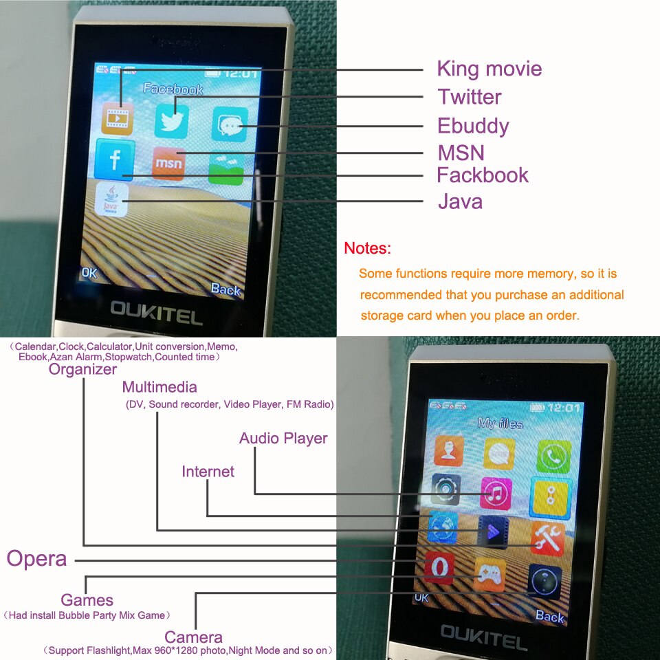 Oukitel L2801 Senior Mobiele Telefoon Gsm Fm Supter Torch Drie Triple Sim-kaart Java Lange Standby Russische Toetsenbord Micro sd MP3