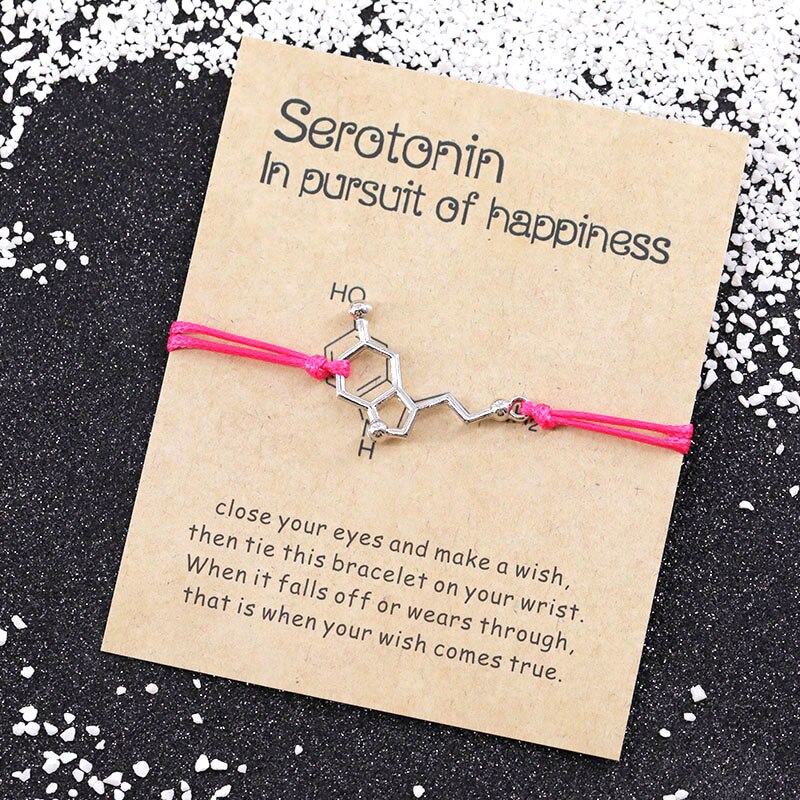 Serotonine wensarmband, serotonine molecuul armbanden, chemische formule 5- , ht charm, dna armband, verpleegster sieraden, vriendschapsarmband: Rozenrood