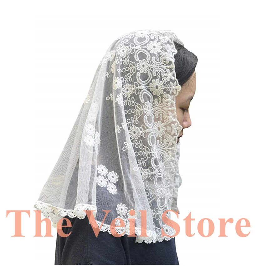 ISHSY Ivory Lace Church Head Covering Embroidered Flowers Catholic Chapel Mantilla veil Orthodox Veils Mantilla de Novia Negra