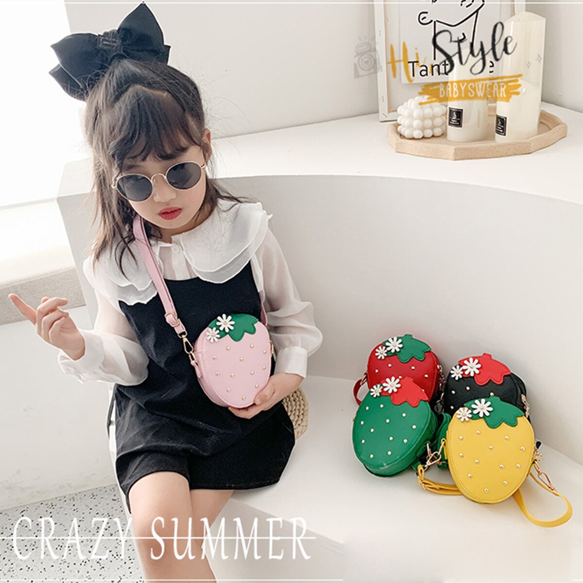 Baby sommer crossbody taske sød jordbær form med lyse børn børn – Grandado