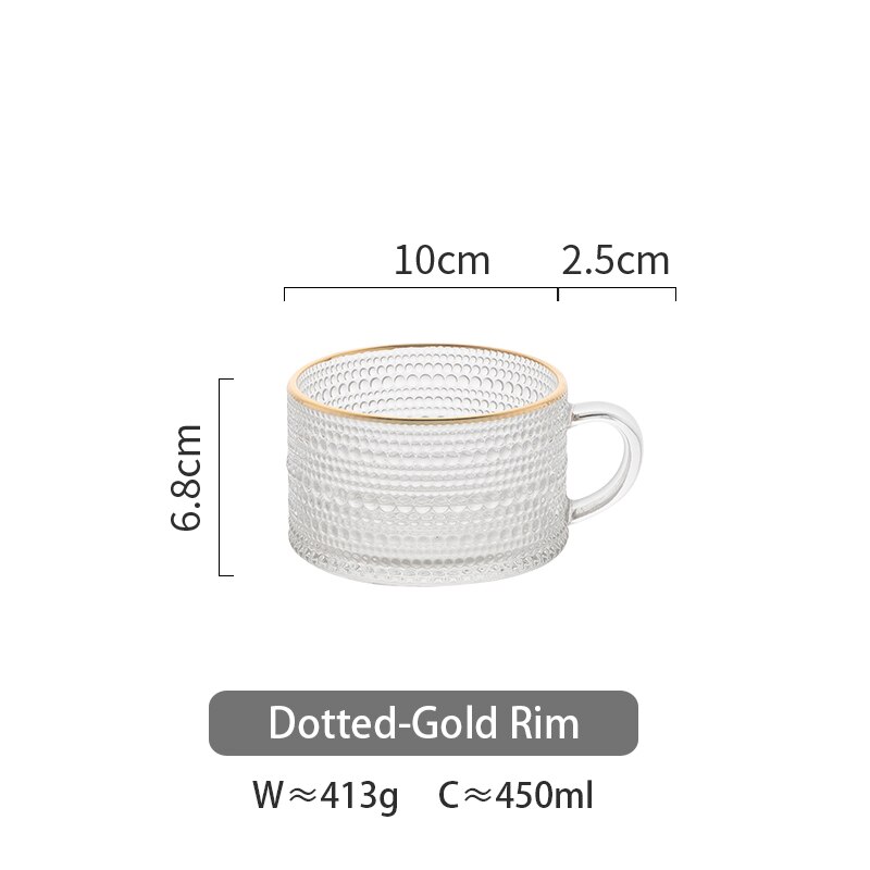 450ml nordiska glasmuggar genomskinlig handtag kopp för kaffe mjölk guldkant hushålls tekopp köksdryck