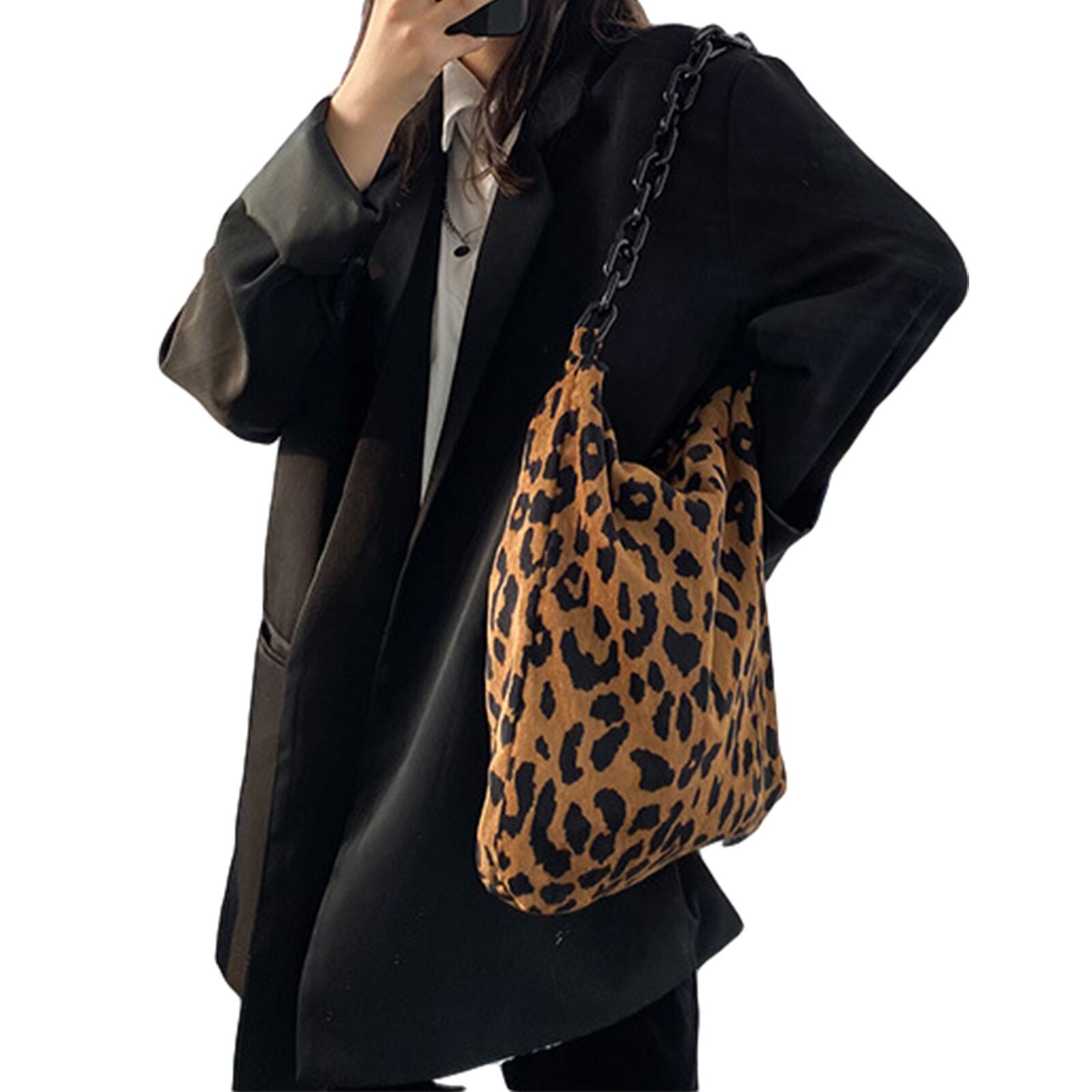 2021 nova moda feminina sacos de ombro único multiuso cor sólida/leopardo impressão bolsa sacos de armazenamento: Marrom