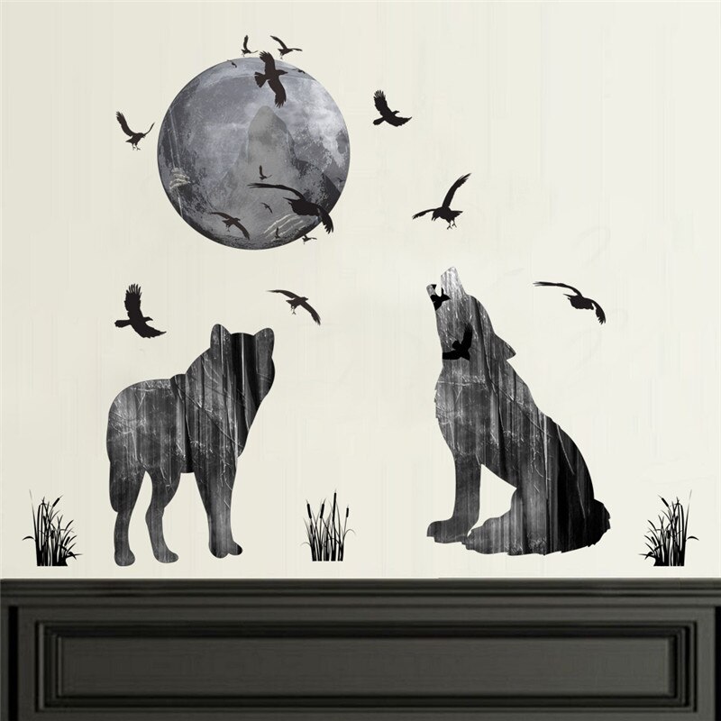 Vivid 3d window Wolf Wall Stickers Forest DIY Animal Wall Poster for Kids Rooms Living Room Bedroom Decoration Mural Art