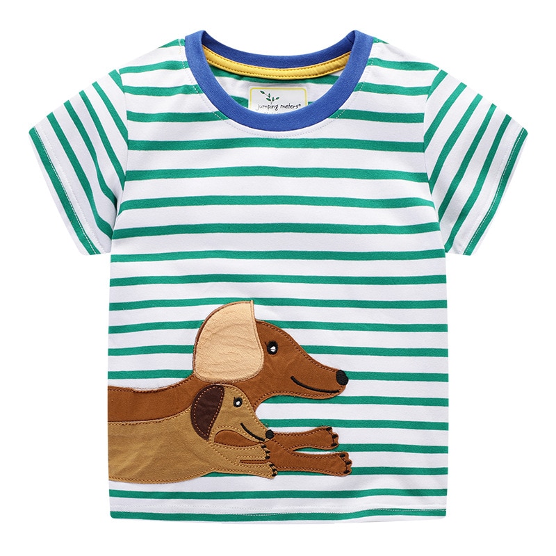 Jungen gestreiften applique hund T shirts für jungen tier baby kleidung baumwolle sommer jungen Tees