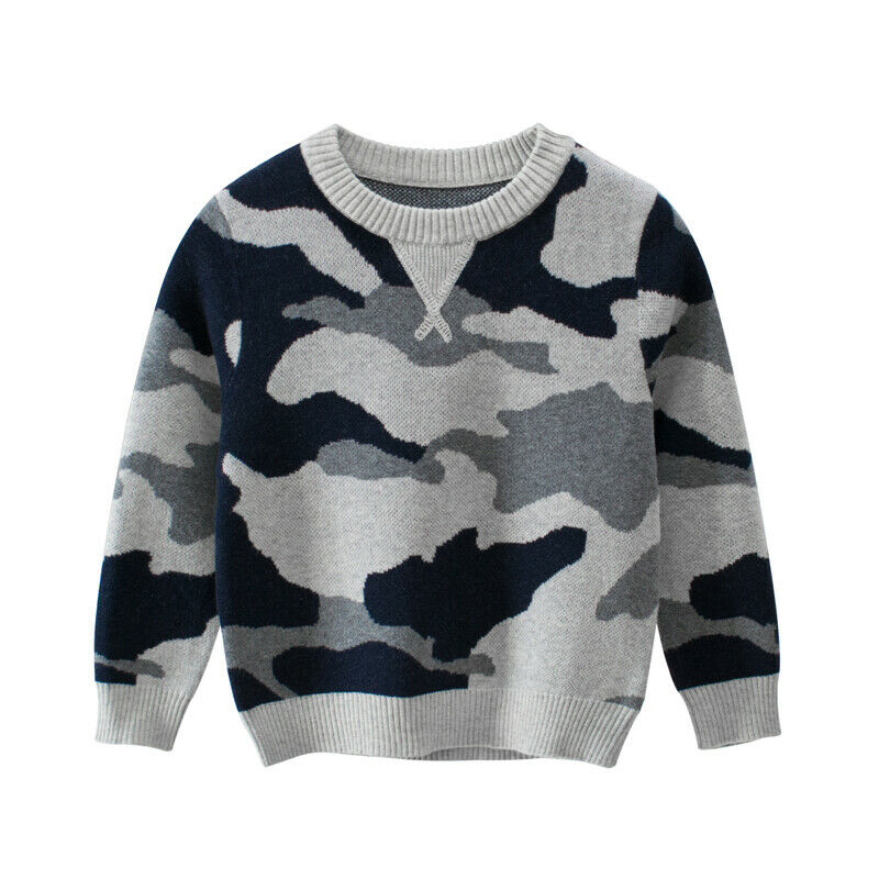 2-6 år baby drenge sweater toppe langærmet rund krave camouflage print drenge pullover sweater toppe efterår vinter drengetøj