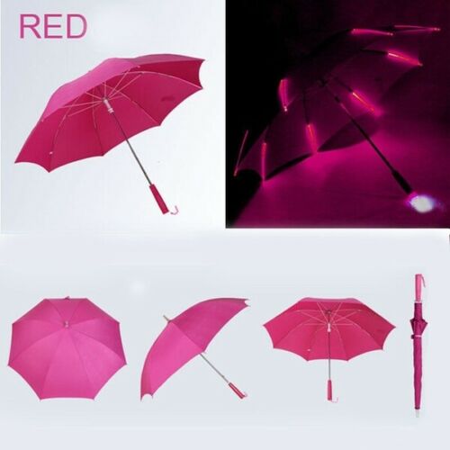 8 Rib Light up Blade Runner Style Color Changing LED Umbrella Parasol Umbrella with Flashlight Transparent Straight Handle: Red