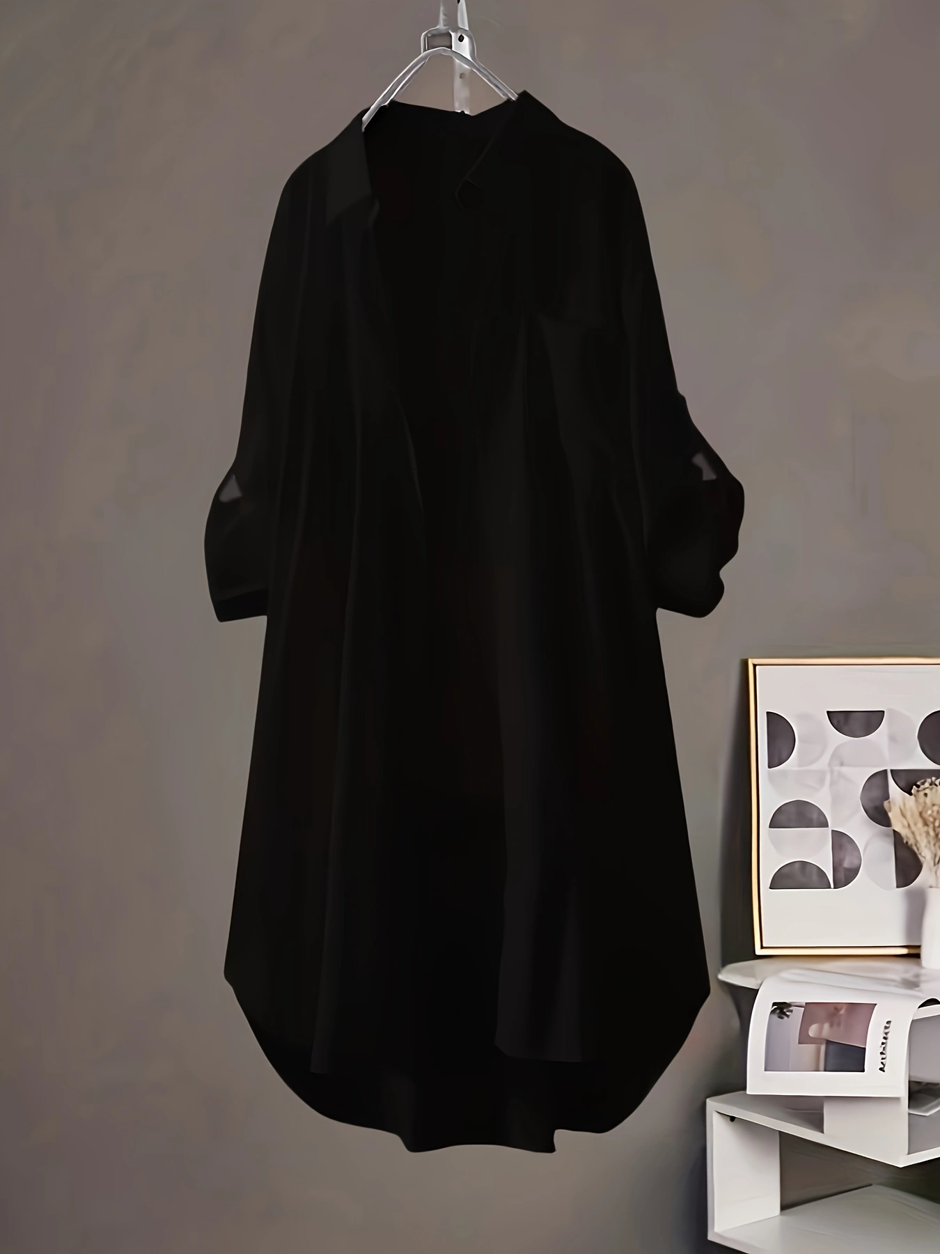 Camicia bianca donna 2024 primavera proprietà moda coreana semplice tinta unita camicie lunghe signora camicia midi traspirante allentata e camicetta: XL / nero