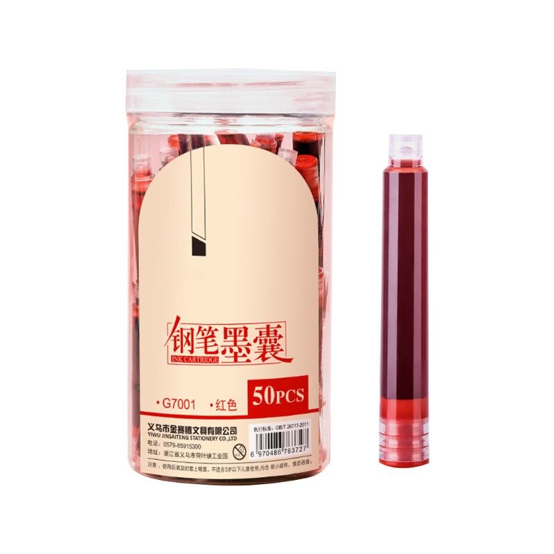 50pcs Fountain Pen Ink Cartridges Sac Refill Calligraphy Writing Stationery School Office Supplies 4 Colors: R