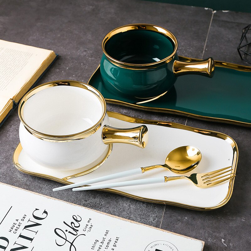 Ceramic Tableware Set Light Luxury Handle Bowl Breakfast Tableware Sushi Plate Dining Table Decoration Service Tray