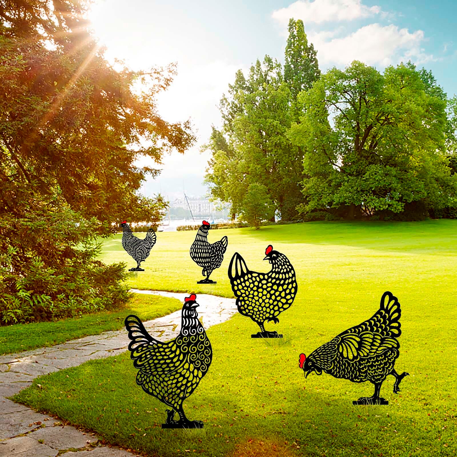 Metal Chicken Art Crafts Garden Ornaments Outdoor Garden Backyard Lawn Stakes Hen Garden Yard Crafts Decoration #G